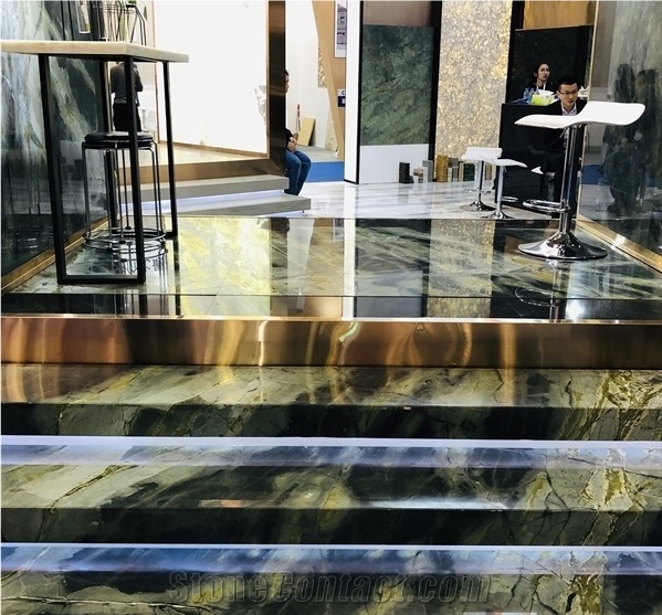 China Peacock Green Marble Polished Coffee Table Tops
